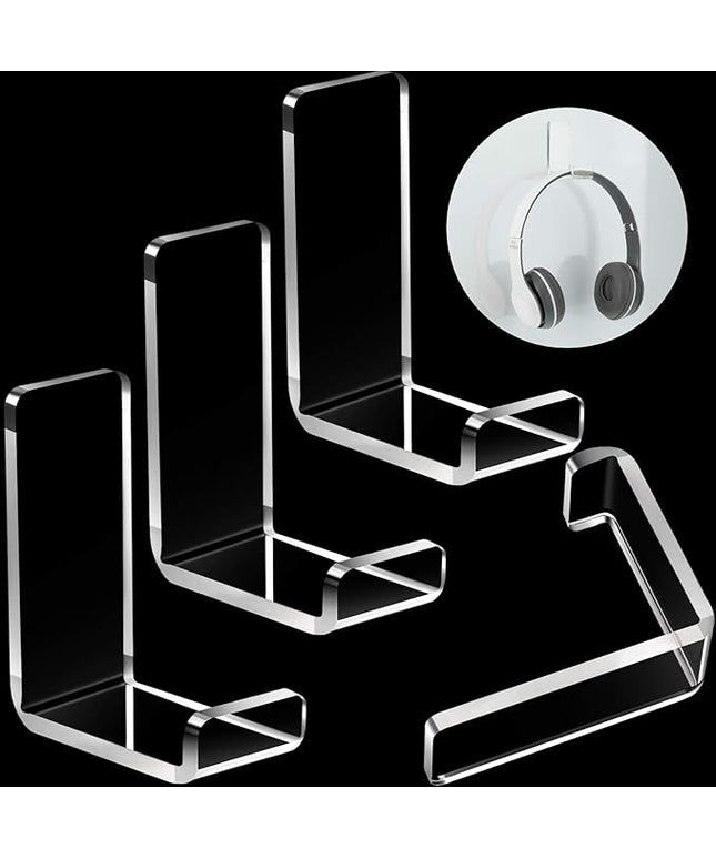 Weewooday 4 Pieces Headphone Hanger Holder Desk Adhesive Headphone Hook Wall Mount Headset Stand Acrylic Holder with Glues for General Purpose Game Earphone(Clear)