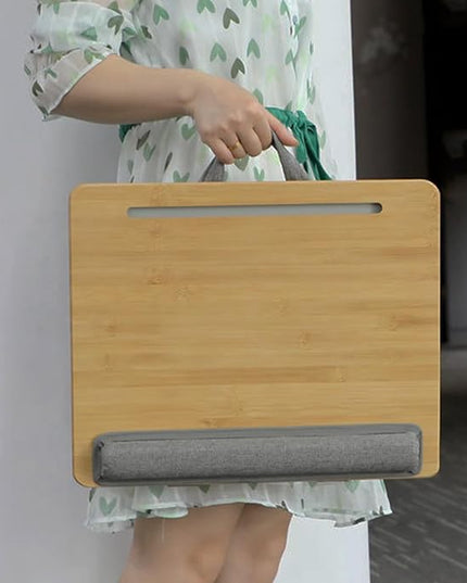 SUMISKY Adjustable Lap Desk-Portable Laptop Stand with Cushion, Bamboo Platform with Phone Holder, Wrist Pad Fits up to 15.6 Inch Laptops