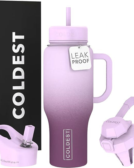 Coldest Tumbler with Handle and Straw - 100% Leak Proof Insulated Tumbler with Lid and Straw (3 Lids) - Stainless Steel Tumblers for Women & Men - Cup Holder Friendly Base, 36 oz (Tasty Lolipop)