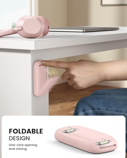 Lamicall Headphone Stand, Sticky Headset Holder - Foldable Headphone Holder Hook Mount, Adhesive Headset Hanger Clip Under Desk, Earphone Clamp for Airpods Max, HyperX, Sennheiser, Pink