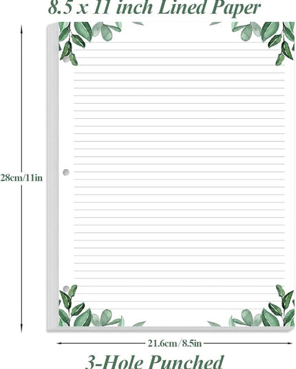 A4 Lined Refill Paper, 3-Hole Punched Ruled Filler Paper, 100Sheets / 200Pages Loose-Leaf Line Paper, 100gsm White Paper, 8.5'' x 11'', Leaf