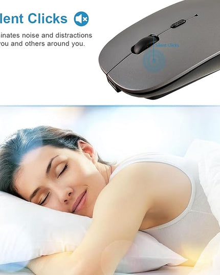 SUNGI Bluetooth Mouse,Wireless Slim Silent Mouse Jiggler Rechargable Mouse for iPad/MacBook/Tablet/PC/iPhone/Cellphone,Gray