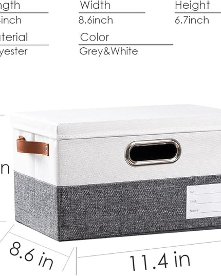 PRANDOM Storage Boxes with Lids [3-Pack] Linen Fabric Foldable Storage Bins Organizer Containers Baskets Cube with Cover for Closet Office Nursery Grey&White（11.4X8.6X6.7