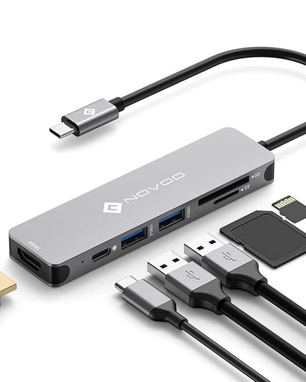 USB C Hub HDMI, MacBook Pro Adapters with 100W PD, NOVOO 6 in 1 Adapter 4K to HDMI, 2 USB 3.0 Ports and SD/TF Cards Reader for iPad Pro/MacBook Pro Air/Type C Devices