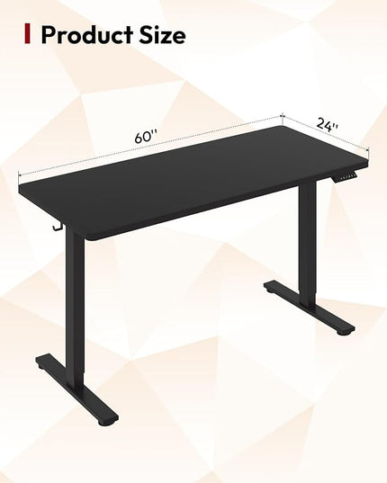 SANODESK Electric Standing Desk 60 x 24 Inches Whole-Piece Desktop Height Adjustable Stand Up Desk w/6-Button Controller Ergonomic Computer Desk for Home Office, Black Frame + Black Tabletop