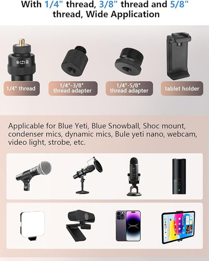 HEMMOTOP Magic Arm Desk Mount/Clamp, 28" Adjustable Camera Arm for iPad, Overhead iPhone Mount, for Yeti Snowball Microphone, Light, Webcam, Action Camera AS05