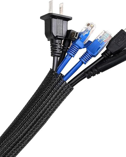 AGPTEK Cable Sleeve Cover, 6.6ft - 2/3 inch Desk Cord Organizer Cable Hider, Home Office Wire Management Computer TV Wire Loom Tubing, Pet Proof Cord Protector, from Cat Dog Chewing, Black