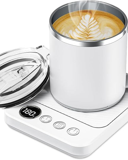 Coffee Mug Warmer & Mug Set for Desk, Smart Coffee Cup Warmer with 16oz Heated Mug, Coffee Heater with Auto Shut Off for Office/Home, Birthday/Valentine's Day/Coffee Gifts for Men & Women, White