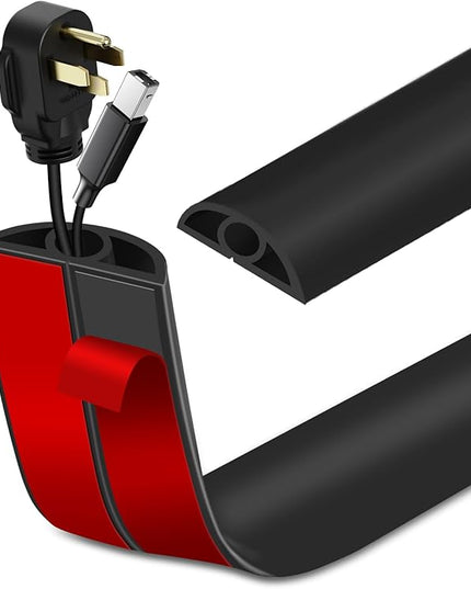 Floor Cord Cover Self Adhesive Cord Hider Floor Extension Cord Covers for Floor Power Cord Protector Cable Management Prevent Cable Trips Cable Cavity 0.32" W x 0.32" H (Black, 10Ft)