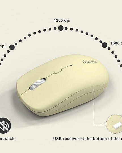 Wireless Keyboard and Mouse Combo, Full-Sized Wireless Keyboard and Adjustable DPI Mouse, 2.4GHz USB Receiver, Silent Keyboard and Mouse for PC, Windows, MAC, Desktop, Laptop (Canary Yellow-B)