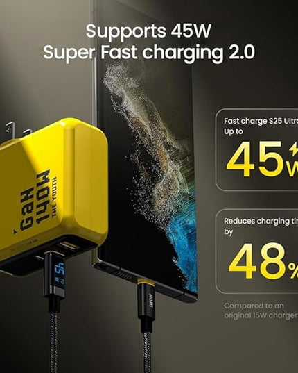 AOHI Youth 140W GaN+ USB C Charger 100W Laptop Fast Charger PD3.1 PPS 3-Port USB C Wall Charger Power Adapter for MacBook Pro 16'', Dell XPS, iPhone 17 Pro Max, iPad Pro, Tablet, Chromebook, Yellow