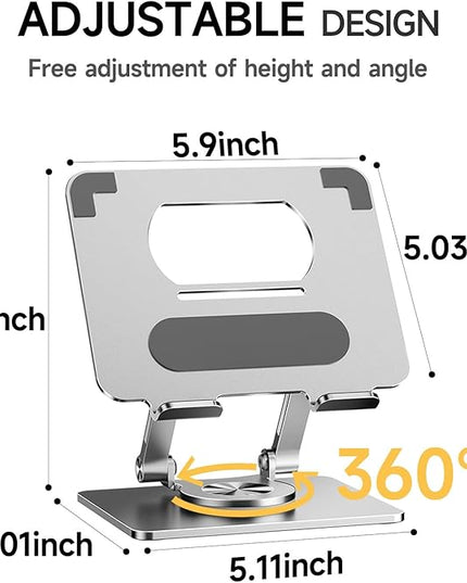 iPad Holder Stand, Tablet Holder with Thickened 360° Rotating Base Dual Rod Adjustable Aluminum Stand for All 4-12.9’’ iPad Surface Samsung Phone Tablet Kindle E-Reader and More, Silver