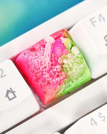 Jellyfish Artisan Keycap Pink Green Coral Reef R1 SA Profile Custom Sea Creature Keycaps 1U ESC Handmade Gaming Sea Resin Key Cap Cherry MX Switch Compatible Mechanical Keyboard Jellyfish Lover Gift