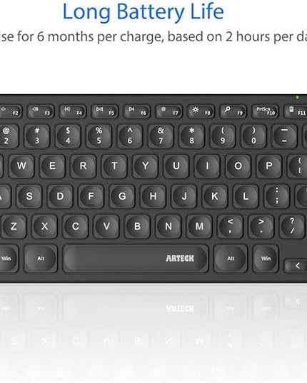 Arteck 2.4G Wireless Keyboard Ultra Slim and Compact Wireless Keyboard with Media Hotkeys for Computer/Desktop/PC/Laptop/Surface/Smart TV and Windows 10/8/ 7 Built-in Rechargeable Battery