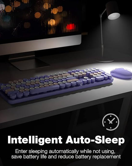 MOFII Wireless Keyboard and Mouse Combo,2.4GHz Retro Full-Size Keyboard with Number Pad and Cute Wireless Mouse for Computer PC Desktops Laptop WindowsxP/7/8/10 Purple Colorful