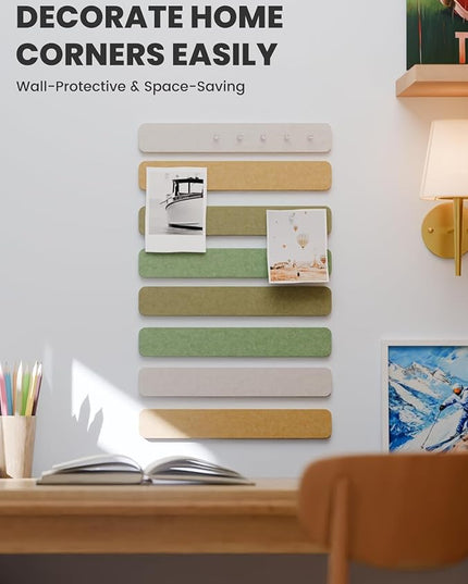 Cork Board Alternative Felt Strip Board 8-Pack 13"x2", Office Pin Board with 50 Push Pins, Adhesive Install for Bedroom Door & Home Office(Olive Grove)
