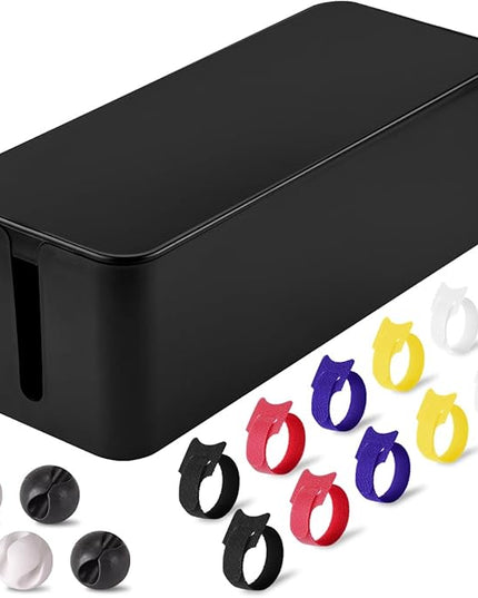 Cable Management Box - Large Cable Organizer Box to Hide Wires & Power Strips, TV & Desk Computer Wires, Cord Organizer Box for Home & Office, Black