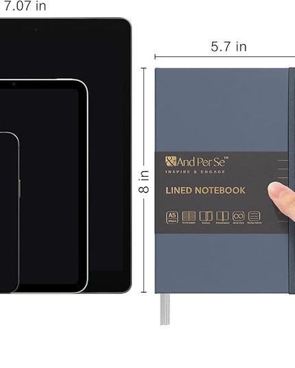 &And Per Se Lined Journal Notebook (10 Packs), 160 Pages, A5 5.7 x 8 inches College Ruled Thick Paper Notebook Journals for Writing, Hardcover Notebooks for Women Men Office School (Dark Blue)