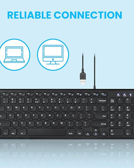 Perixx PERIBOARD-213U Wired Silent USB Scissor Keyboard - 14.45x4.76x0.70 Inches Compact Design with Number Pad - Black - US English (PB-213BUS-11738)