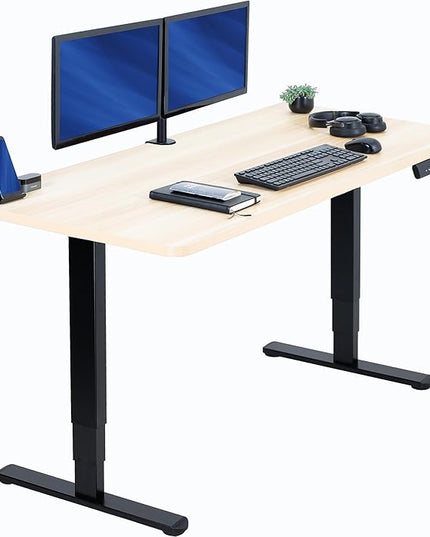 VIVO Electric 60 x 24 in Dual Motor Sit Stand Desk, Memory Height Adjustment, 2B Series, Light Wood Top Black Frame, DESK-KIT-2B6C