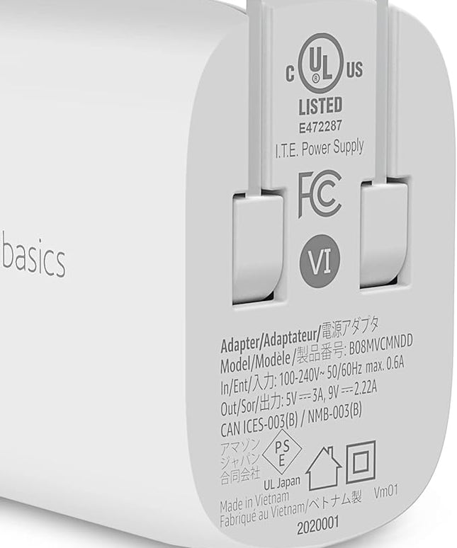 Amazon Basics 20W Foldable USB-C Wall Charger with Power Delivery for Tablets & Phones (iPhone 16/15/14/13/12/11/X, iPad, Samsung), Portable, non-PPS, White