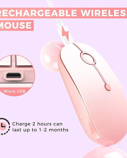 VssoPlor Type C Wireless Mouse, USB C MacBook Wireless Mouse Dual Mode 2.4G Cordless Mice with Nano USB and Type C Receiver Compatible with PC, Laptop, MacBook, ipad-Gradient Pink