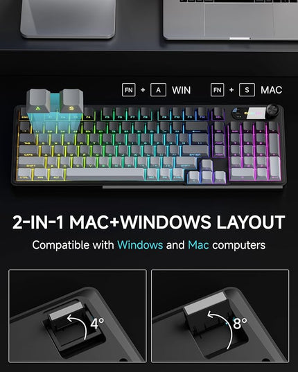 V102 Wired Keyboard, 98 Keys Creamy Gaming Keyboard with Number Pad, Display Screen & Media Knob RGB Silent Wired Cute Computer Keyboard for Laptop PC Gamer-Gradient Black