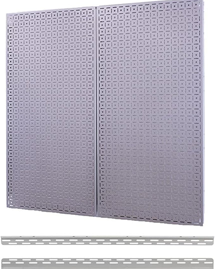 OmniWall Pegboard 2- Panel Side-by-Side Set 32-Inch Tall x 32-Inch Wide Metal Pegboard for Garage & Home Storage Silver