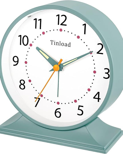 Tinload 4.5" Antique Retro Analog Alarm Clock, Small Silent Bedside Desk Clock with Manual Light, Battery Operated, Snooze, for Living Room, Bedroom, Bedside, Desk(Green)