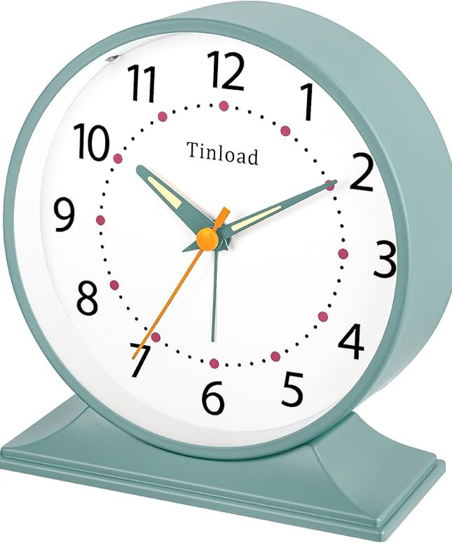 Tinload 4.5" Antique Retro Analog Alarm Clock, Small Silent Bedside Desk Clock with Manual Light, Battery Operated, Snooze, for Living Room, Bedroom, Bedside, Desk(Green)