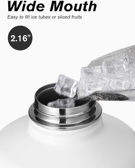 Coolflask 128 oz Gallon Water Bottle Insulated with Straw &3 Lids, Water Jug Large Stainless Steel Metal Vacuum Wide Mouth for Sports, Gym or Office, Non-BPA Keep Cold 48H Hot 24H, White