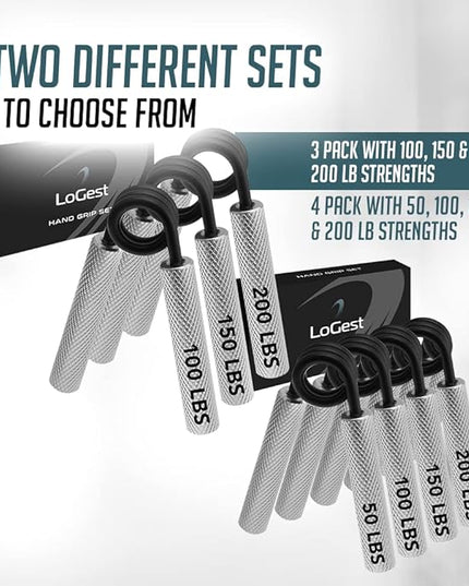 Logest Metal Hand Grip Set, 100LB-200LB 3 Pack 50LB-200LB 4 Pack No Slip Heavy-Duty Grip Strengthener with Gift Box, Great Wrist & Forearm Hand Exerciser, Home Gym, Hand Gripper Grip Strength Trainer