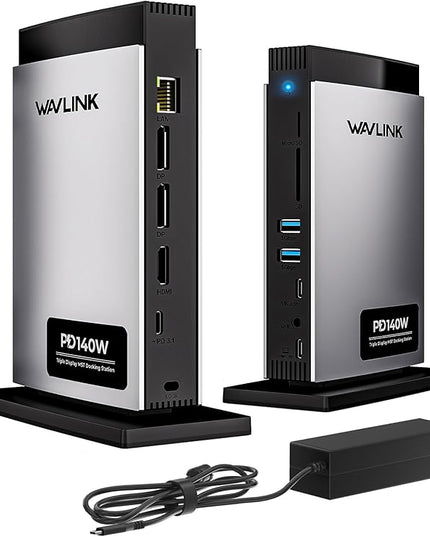 WAVLINK Laptop Docking Station 3 Monitors(Max Resolution: Single 8K or Triple 4K), 11-in-1 USB C Docking Station with 125W PD3.1 Pass-Through & Power Adapter, HDMI + 2* DP, for MacBook M1–M4 & Windows