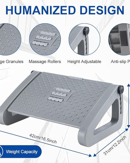 Foot Rest for Under Desk at Work - Six Heights Adjustable Under Desk Footrest - Ergonomic Foot Stools for Under Office Desks - Desks Foot Rest with Massage Rollers - Leg Rest for Chair (Gray)