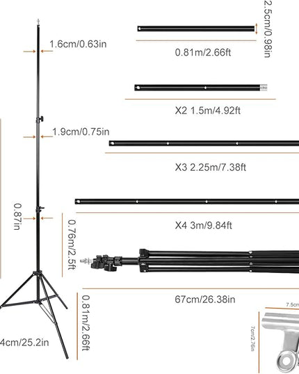 iMounTEK Backdrop Stand Photo Video Studio, 10Ft Wide Adjustable Backdrop Stand, Background Support System Kit with Clamps Carry Bag for Photography/Wedding/Party Decoration