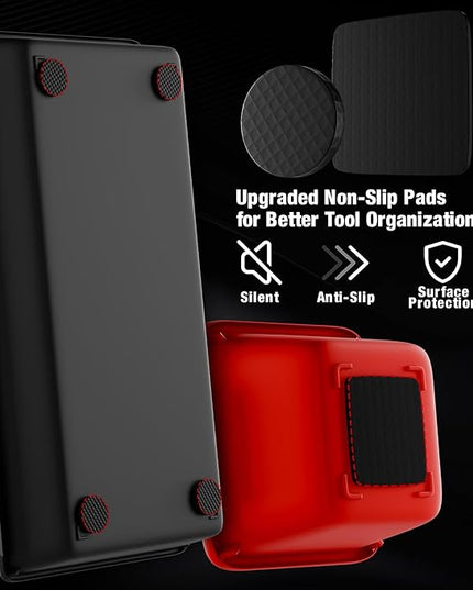 Toolbox Organizer Trays, Tool Chest Drawer Organizer with Non-Slip EVA Pads – 47pcs Red and Black Interlocking Trays for Workbench, Rolling Tool Cart, Garage
