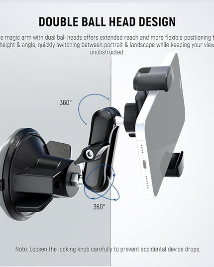 NEEWER Phone Holder for Your Car, 360° Rotating Vacuum Suction Cup Metal Cell Phone Mount Magic Arm Compatible with iPhone Samsung for UTV Windshield Skylight Glass Navigation Video Recording, PA136