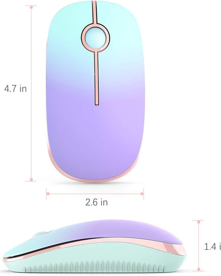 VssoPlor Wireless Mouse, 2.4G Slim Portable Computer Laptop Mouse with Nano Receiver Quiet Silent Optical Mice for Notebook, PC, Laptop, Computer-Mint Green to Purple