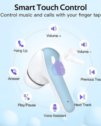TAGRY Bluetooth Headphones True Wireless Earbuds 60H Playback LED Power Display Earphones with Wireless Charging Case IPX5 Waterproof in-Ear Ear buds with Mic for TV Smart Phone Laptop Computer Sports