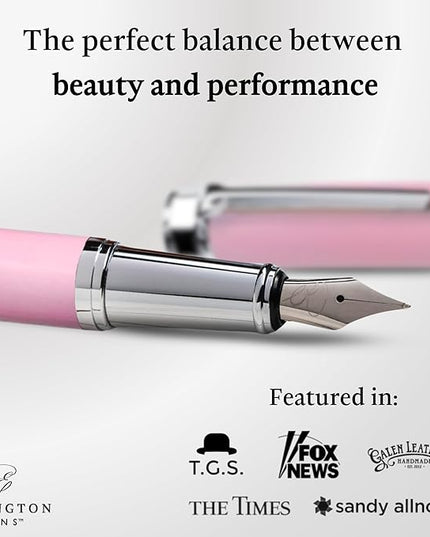 Ellington Pens Luxury Fountain Pen Set - Extra Fine Nib - Includes 3 Ink Cartridges, Refillable Ink Converter, Gift Box - Fountain Pens For Writing, Calligraphy, Journaling, Sketching (Rosy Flair)