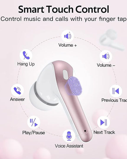 TAGRY 2 Sets X08 Pink and Purple Bluetooth Headphones True Wireless Earbuds 60H Playback Ear Buds with Wireless Charging Case in-Ear Earbuds with Mic