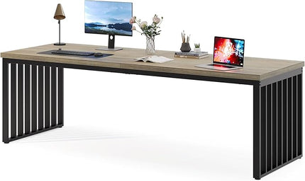 Tribesigns 78.74" Extra Long Computer Desk 2 Person Desk, Double Long Desk with Heavy Duty Metal Frame, Double Workstation Study Table for Home Office, Brown (Without Chair) (Gray & Black)