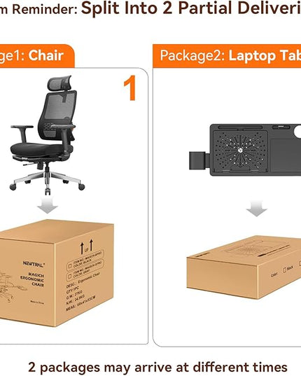 Newtral Ergonomic Office Chair, High Back Desk Chair with Footrest, Auto-Following Lumbar Support & Headrest, 4D Armrest, Adjustable Seat Depth and Height