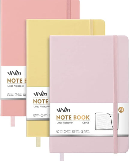 ViVin Lined Journal Notebooks for Work,192 Pages,5.5 x 8.3 inch,College Ruled,A5 Hardcover Journaling Notebooks for Work,3 Pack(Light Pink,Morandi Yellow,Morandi Pink)
