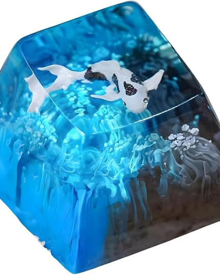 Kohaku Koi Artisan Keycap Blue Black Ocean Coral R1 SA Profile Custom Keycaps 1U ESC Handmade Gaming Resin Key Cap Cherry MX Switch Compatible Mechanical Keyboard Koi Lover Gift
