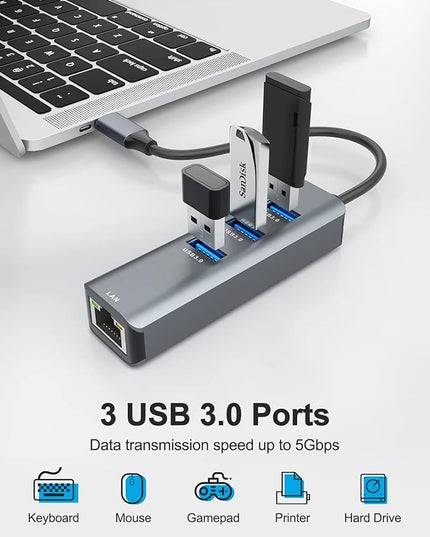 ABLEWE USB C to Ethernet Adapter, 4-in-1 RJ45 to USB-C/Thunderbolt 3 to Gigabit Ethernet LAN Network Adapter for MacBook Pro/Air 2023/2024, iPad Pro, iPhone 15/16 Pro/Max, Chromebook, XPS,Surface Book