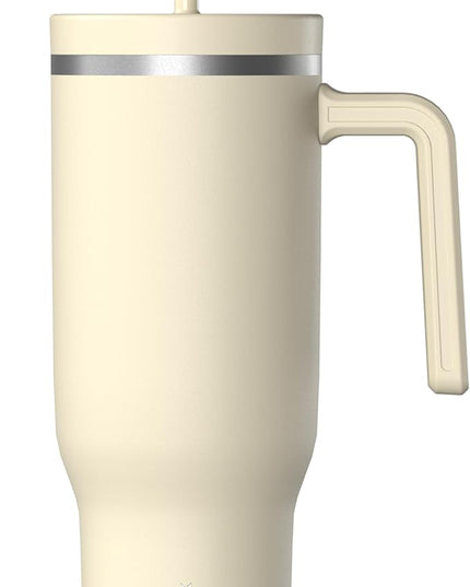 Hydrapeak Voyager 40 Oz Stainless Steel Tumbler with Handle, Insulated Water Bottle With Straw & Lid, Cupholder Friendly Reusable Travel Mug (Modern Cream)