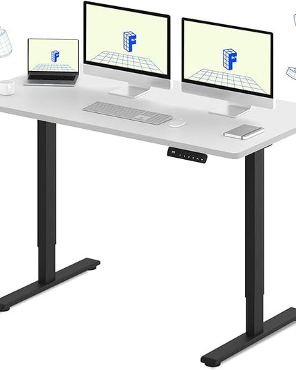 FLEXISPOT E3 Dual Motor 60 x 24 Electric Standing Desk Sit Stand Up Desk, Holds 220 lbs, Adjustable Height w/Memory Presets, One-Piece White Desktop & Black Frame, Ships in 2 Boxes