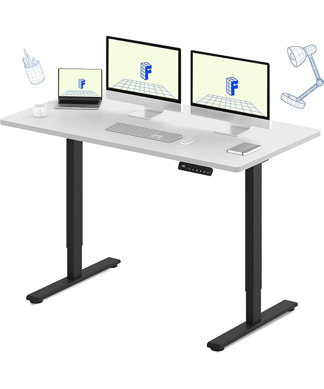 FLEXISPOT E3 Dual Motor 60 x 24 Electric Standing Desk Sit Stand Up Desk, Holds 220 lbs, Adjustable Height w/Memory Presets, One-Piece White Desktop & Black Frame, Ships in 2 Boxes