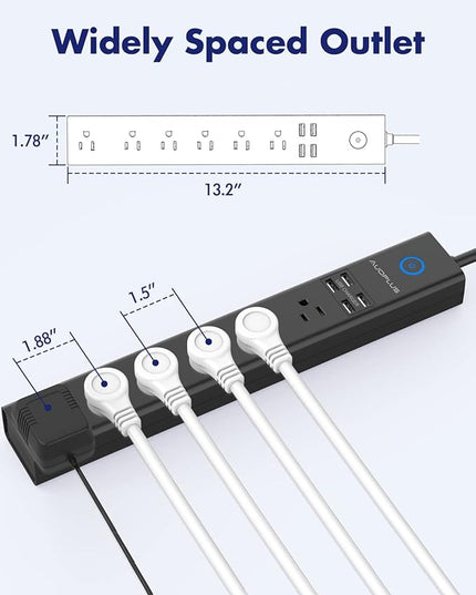 2 Pack Power Strip Surge Protector - AUOPLUS 6 Outlets 4 USB Ports 6Ft Long Extension Cords, Flat Plug Overload Protection, 2100 Joules, Wall Mount for Home, Office and Dorm Essential, ETL Listed